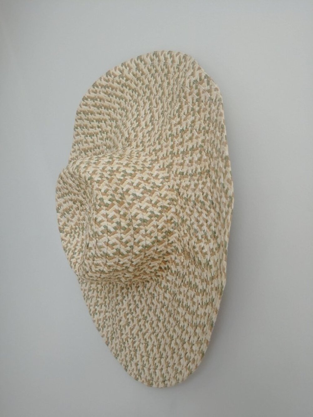Floppy wide brim 100% paper woven straw hat cream tan brown green - Picture 3 of 14